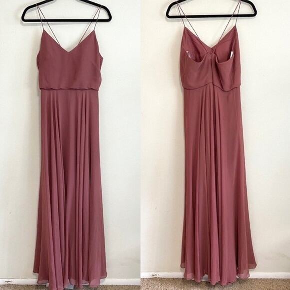 Jenny Yoo Bridesmaid Dress Inesse Maxi Spaghetti Strap A Line Cinnamon Rose 6 - Picture 2 of 9